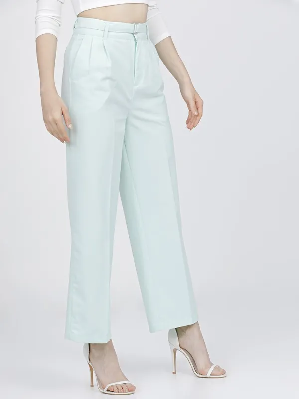 Tokyo Talkies Women Green Solid Flared Parallel Trousers
