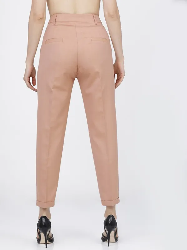 Tokyo Talkies Women Beige Solid Tapered Fit Casual Trouser