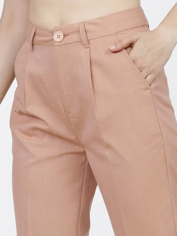 Tokyo Talkies Women Beige Solid Tapered Fit Casual Trouser