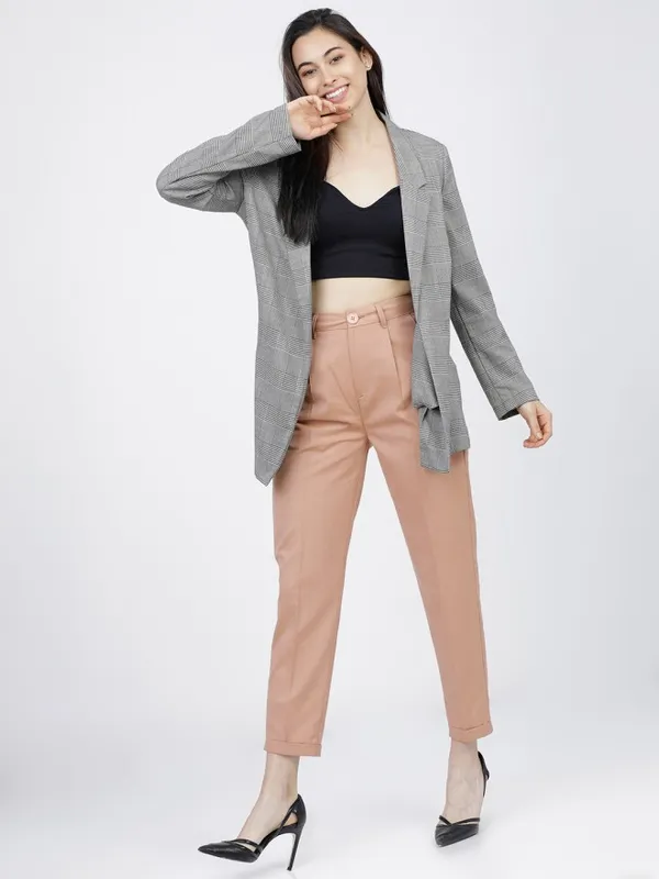 Tokyo Talkies Women Beige Solid Tapered Fit Casual Trouser