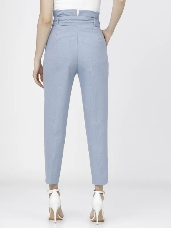 Tokyo Talkies Women Blue Solid Tapered Fit Casual Trouser