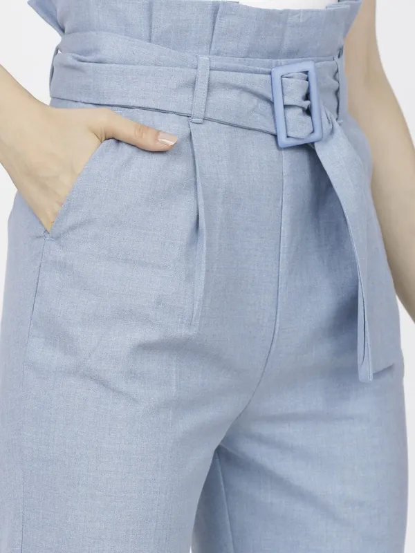 Tokyo Talkies Women Blue Solid Tapered Fit Casual Trouser