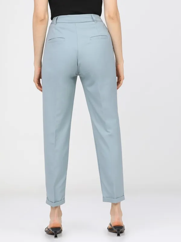 Tokyo Talkies Women Blue Solid Regular Fit Casual Trouser