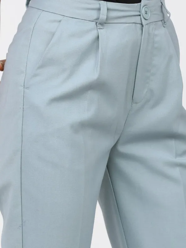 Tokyo Talkies Women Blue Solid Regular Fit Casual Trouser