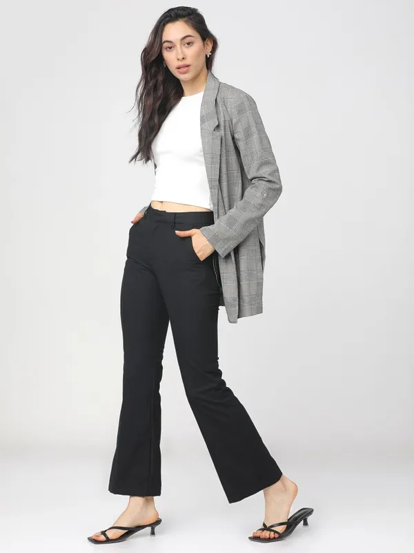 Tokyo Talkies Women Black Solid Straight Fit Casual Trouser