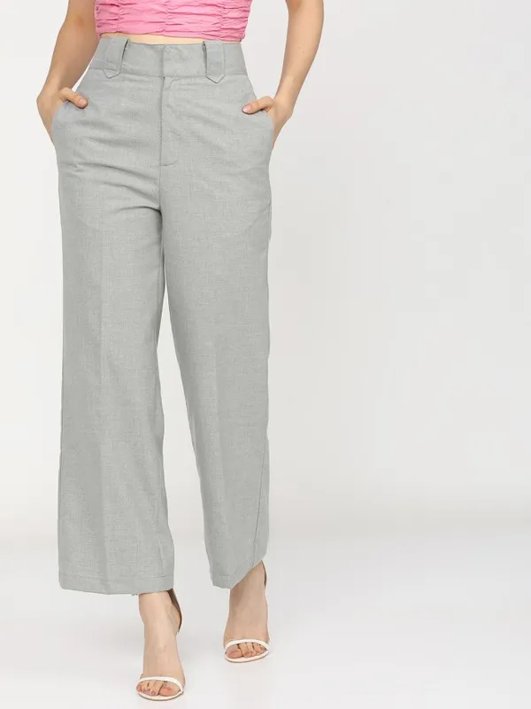 Tokyo Talkies Women Grey Solid Flared Parallel Trousers