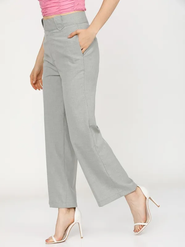 Tokyo Talkies Women Grey Solid Flared Parallel Trousers