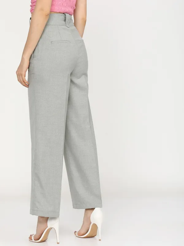 Tokyo Talkies Women Grey Solid Flared Parallel Trousers