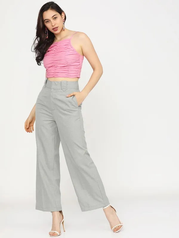 Tokyo Talkies Women Grey Solid Flared Parallel Trousers