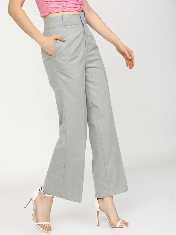 Tokyo Talkies Women Grey Solid Flared Parallel Trousers