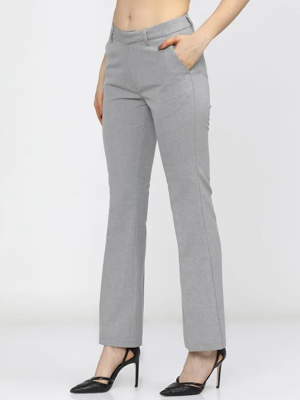 Tokyo Talkies Women Grey Solid Straight Fit Casual Trouser