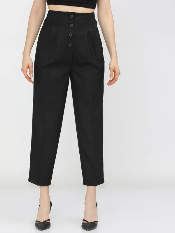 Tokyo Talkies Women Black Solid Regular Fit Casual Trouser