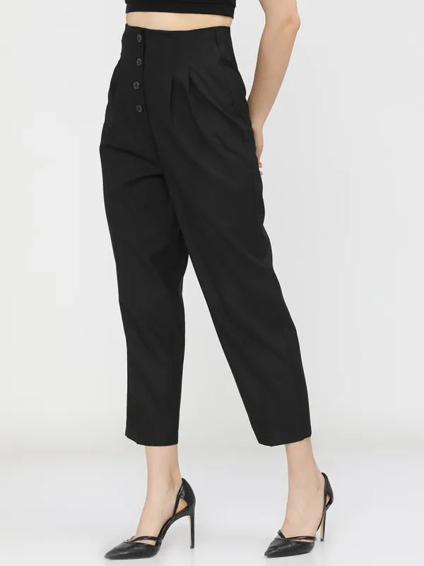 Tokyo Talkies Women Black Solid Regular Fit Casual Trouser