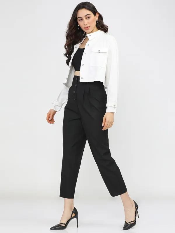 Tokyo Talkies Women Black Solid Regular Fit Casual Trouser