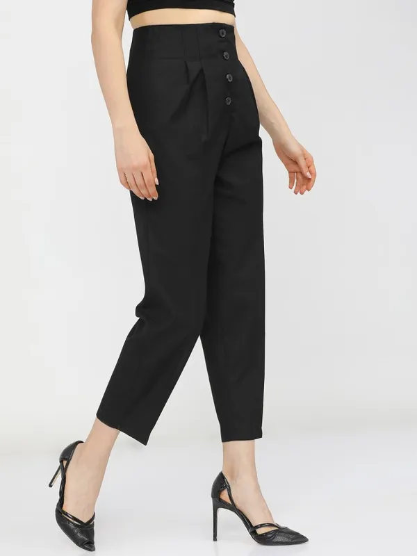 Tokyo Talkies Women Black Solid Regular Fit Casual Trouser