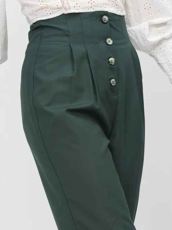 Tokyo Talkies Women Green Solid Regular Fit Casual Trouser