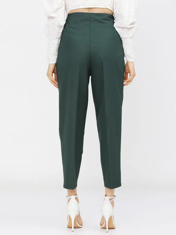 Tokyo Talkies Women Green Solid Regular Fit Casual Trouser