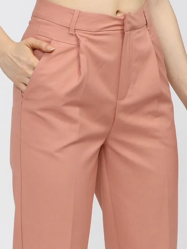 Tokyo Talkies Women Orange Solid Tapered Fit Casual Trouser