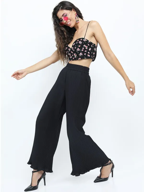 Tokyo Talkies Women Black Solid Flared Casual Trouser