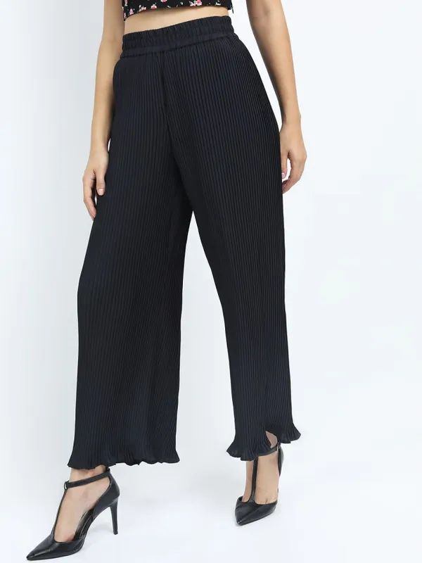 Tokyo Talkies Women Black Solid Flared Casual Trouser