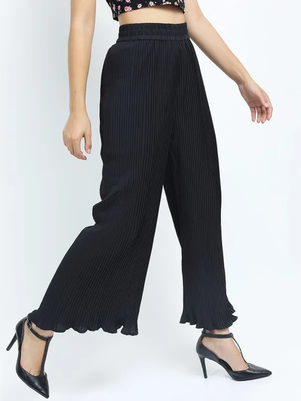 Tokyo Talkies Women Black Solid Flared Casual Trouser