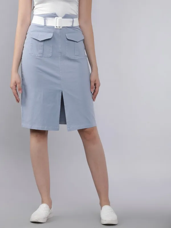 Tokyo Talkies Women Blue Knee Length Skirt