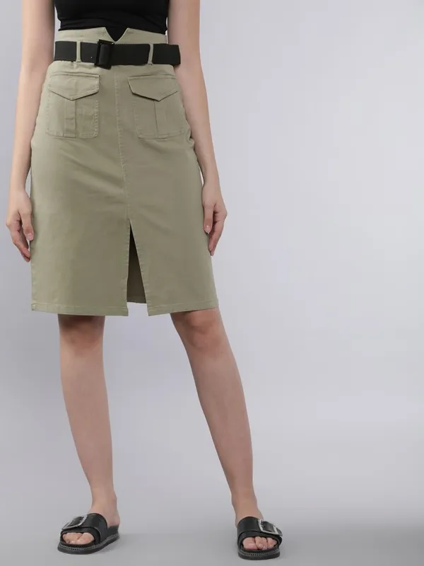 Tokyo Talkies Women Grey Knee Length Skirt