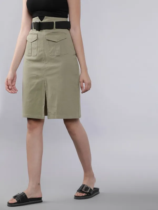 Tokyo Talkies Women Grey Knee Length Skirt