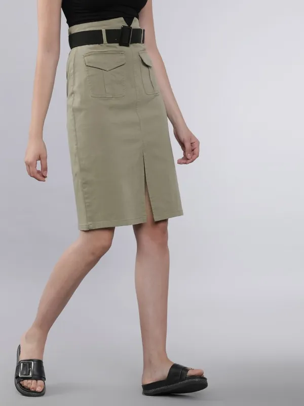 Tokyo Talkies Women Grey Knee Length Skirt