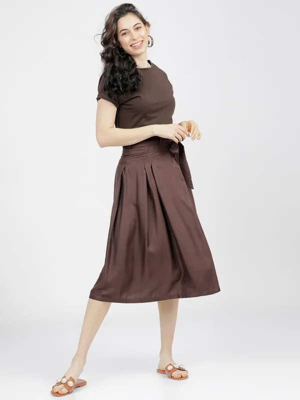 Tokyo Talkies Women Brown Midi Skirt
