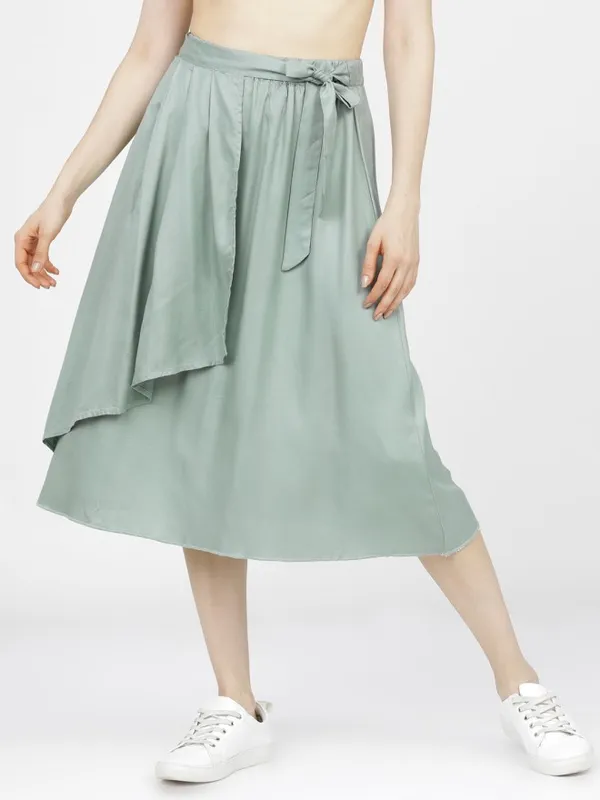 Tokyo Talkies Women Green Midi Skirt