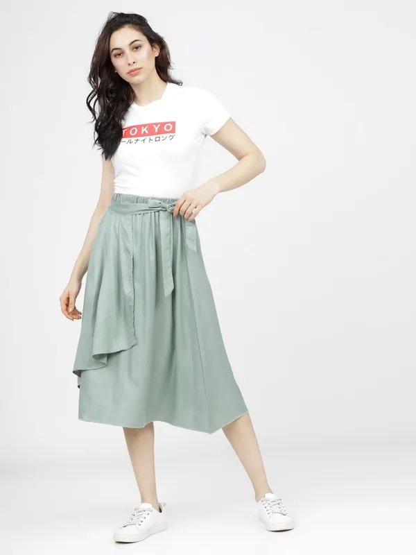 Tokyo Talkies Women Green Midi Skirt
