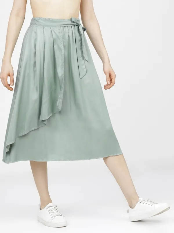 Tokyo Talkies Women Green Midi Skirt