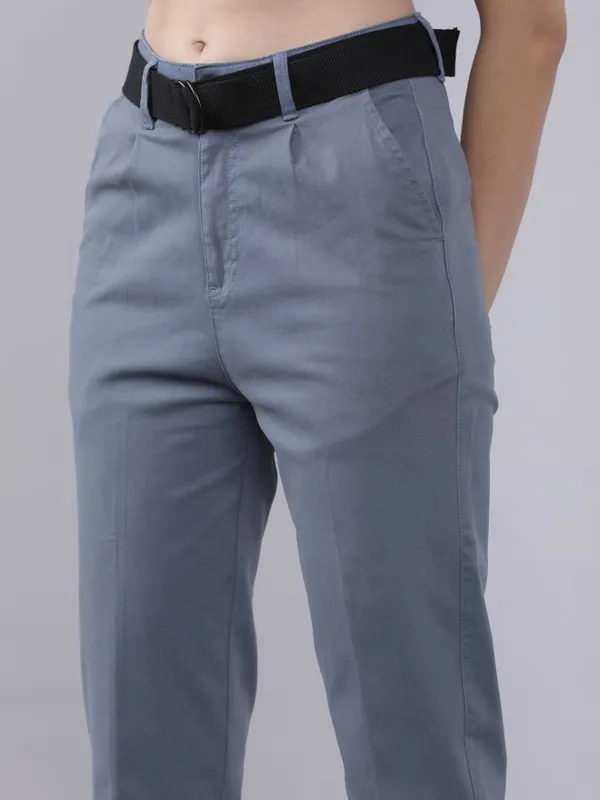 Tokyo Talkies Women Blue Solid Regular Fit Casual Trouser