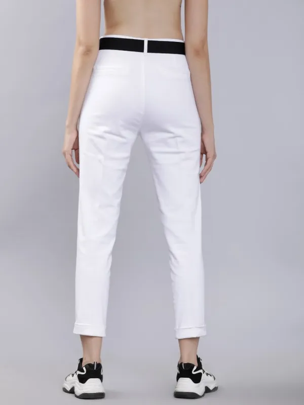Tokyo Talkies Women White Solid Regular Fit Casual Trouser