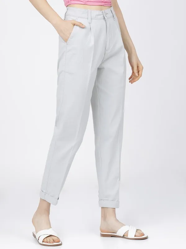 Tokyo Talkies Women Blue Solid Tapered Fit Chinos