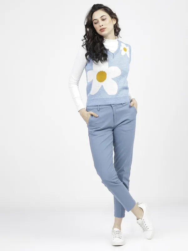 Tokyo Talkies Women Blue Solid Tapered Fit Casual Trouser