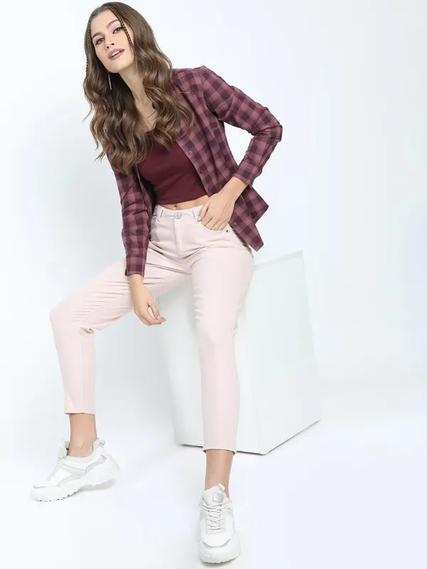 Tokyo Talkies Women Pink Solid Tapered Fit 