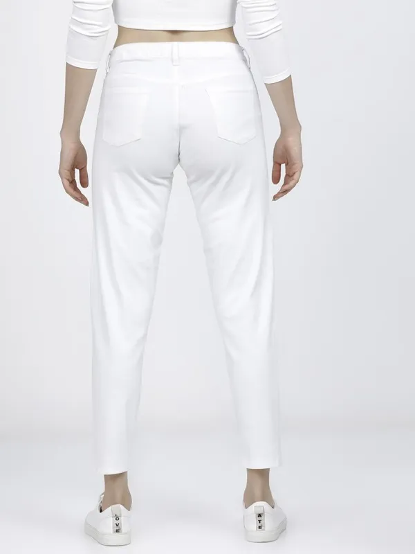 Tokyo Talkies Women White Solid Slim Fit Chinos