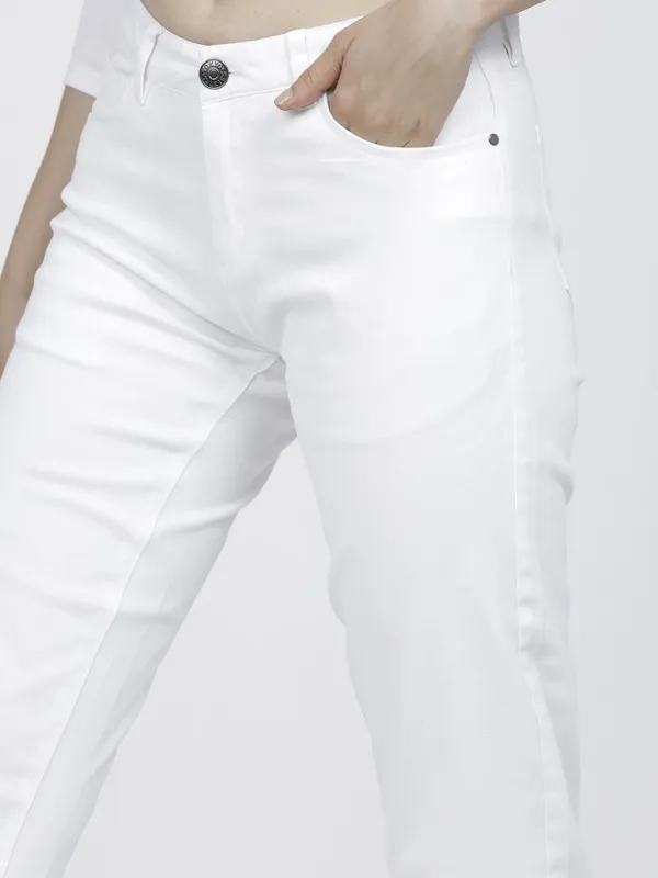 Tokyo Talkies Women White Solid Slim Fit Chinos