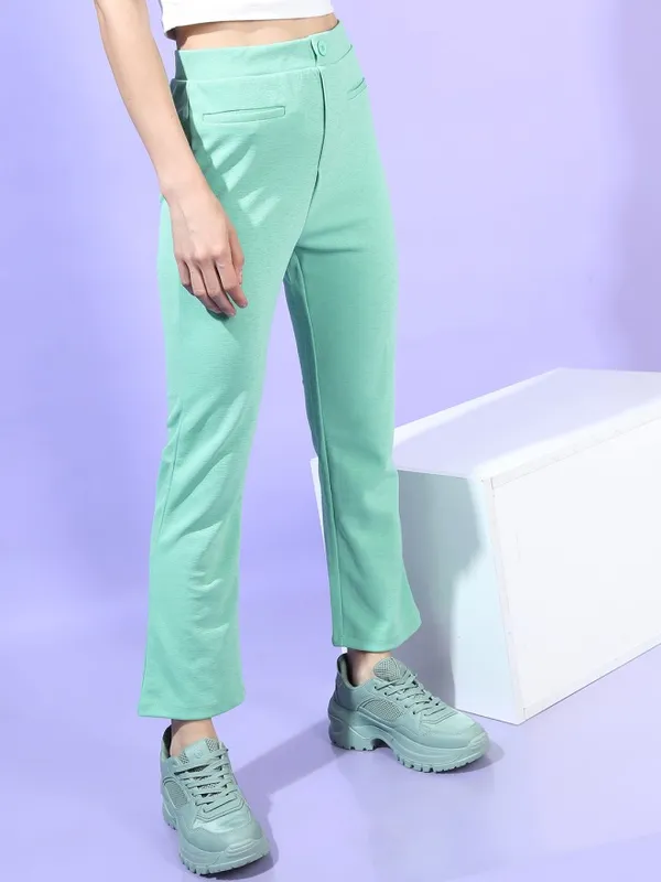 Tokyo Talkies Women Green Solid Flared Casual Trouser