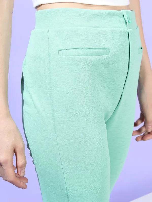 Tokyo Talkies Women Green Solid Flared Casual Trouser