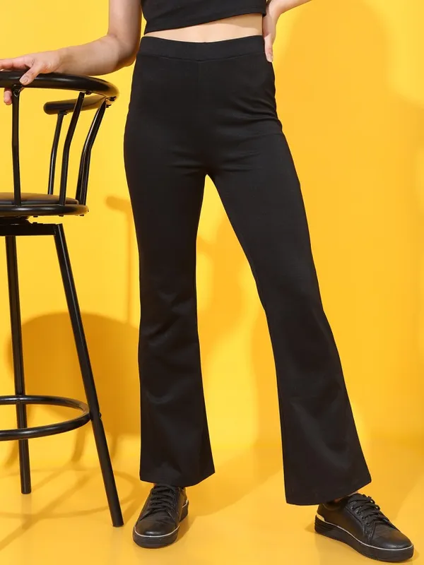 Tokyo Talkies Women Black Solid Bootcut Casual Trouser