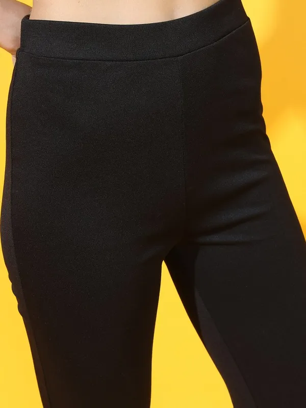 Tokyo Talkies Women Black Solid Bootcut Casual Trouser