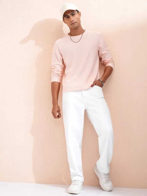 Highlander Men Pink Self Design Relaxed Fit T-Shirt