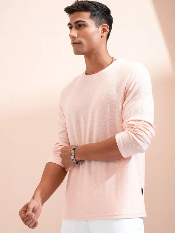Highlander Men Pink Self Design Relaxed Fit T-Shirt