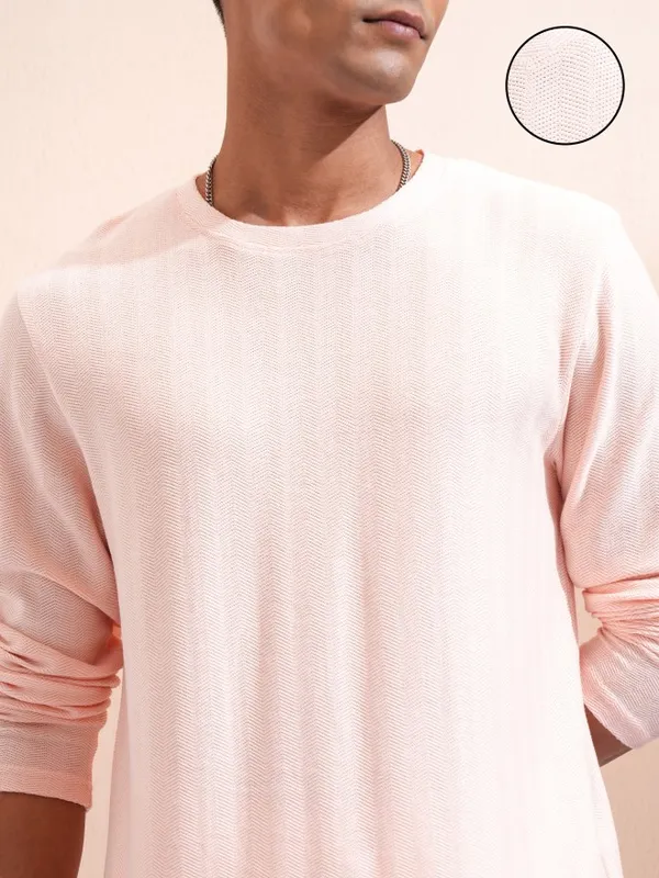Highlander Men Pink Self Design Relaxed Fit T-Shirt