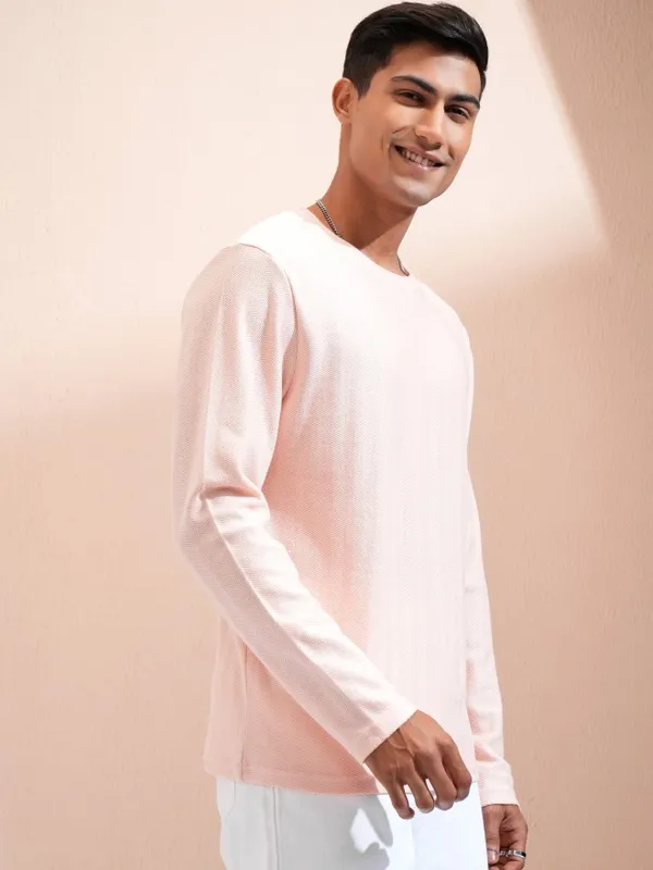 Highlander Men Pink Self Design Relaxed Fit T-Shirt
