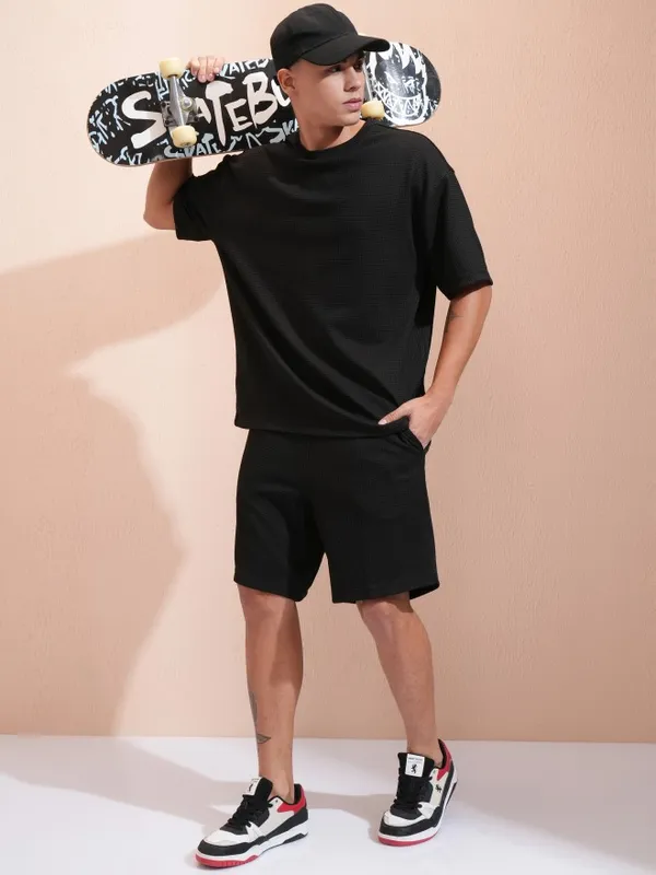 Highlander Men Black T-Shirt With Shorts Co-Ords