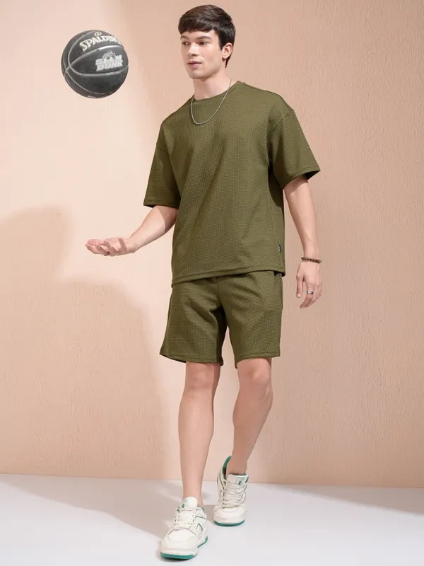 Highlander Men Olive T-Shirt With Shorts Co-Ords